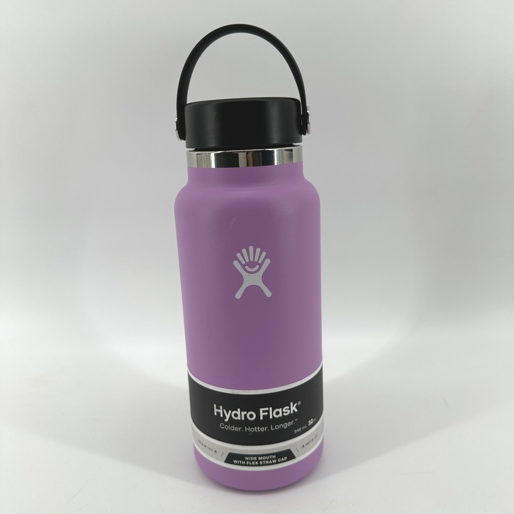 Hydro Flask 32 oz Wide Mouth Water Bottle Lupine Purple Flex Straw Cap NEW